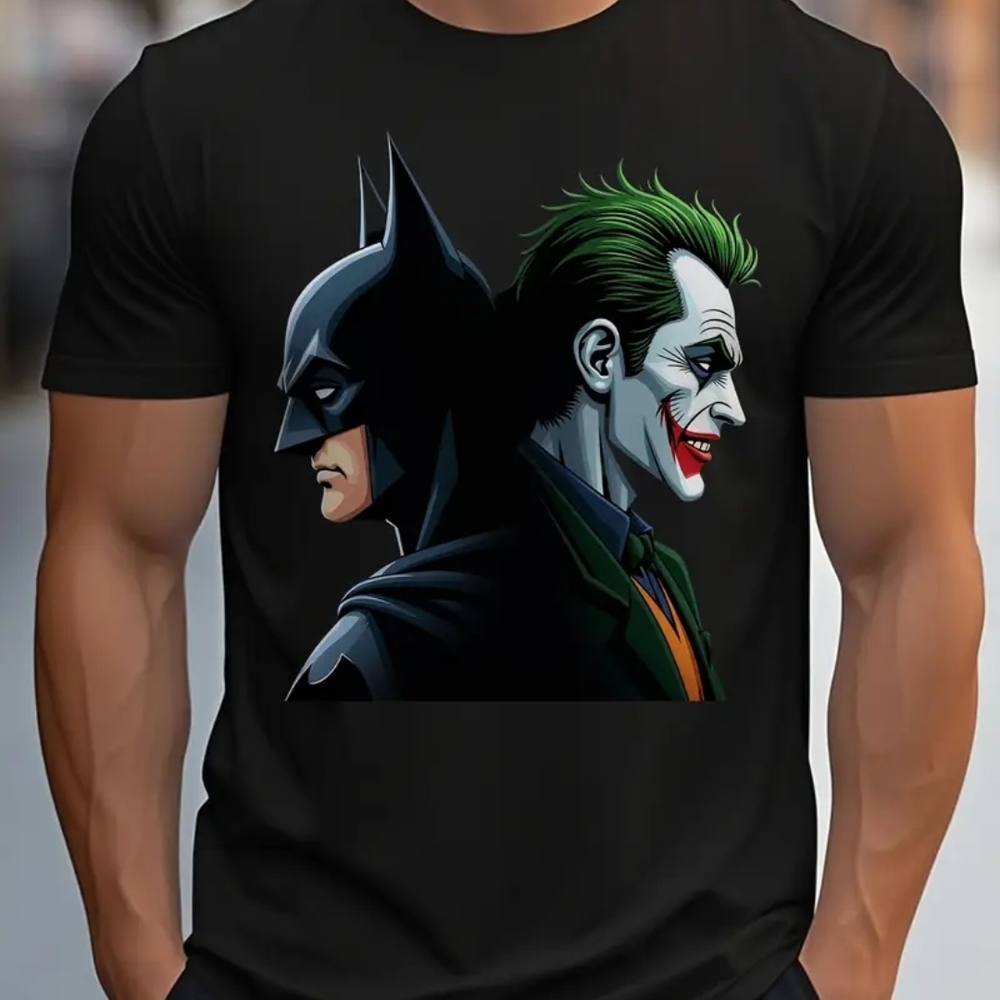 Black Graphic T-Shirt with Batman and Joker Design
